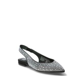Madden NYC Women's Almond Toe Slingback flats Faux Crystal Black Comfort